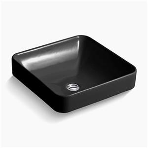 KOHLER Vox 16.25-in x 6.75-in Black Porcelain Square Vessel Sink