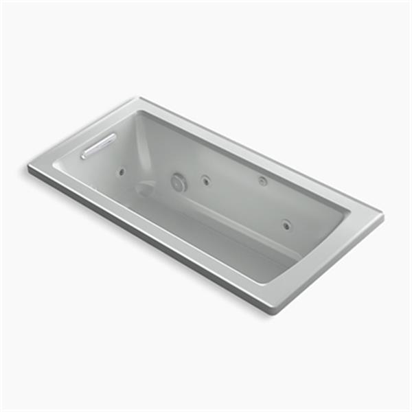 KOHLER 60-in x 30-in Reversible Drain Whirlpool Bathtub with Bask Heated Surface Ice Gray