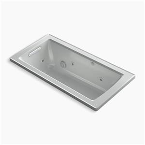 KOHLER 60-in x 30-in Reversible Drain Whirlpool Bathtub with Bask Heated Surface Ice Gray