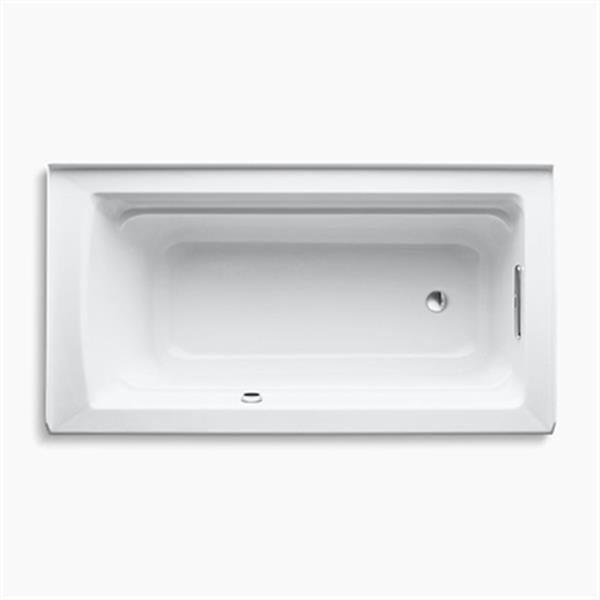 KOHLER 60-in x 32-in Alcove Bath with Bask Heated Surface, Integral Apron, Tile Flange and Drain