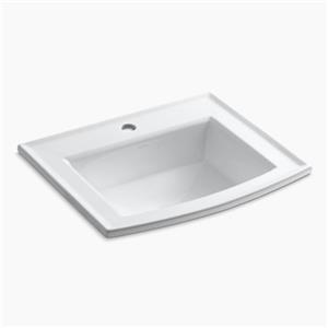 KOHLER Archer 19.44-in x 7.88-in White Porcelain Fire Clay Rectangular Self Rimming Sink with Faucet Hole