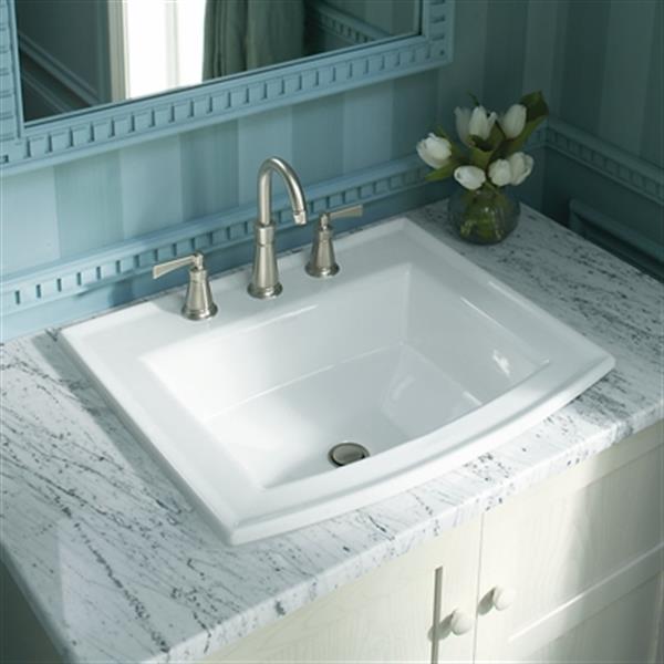 KOHLER Archer 19.44-in x 7.88-in White Porcelain Fire Clay Rectangular Self Rimming Sink with Faucet Hole