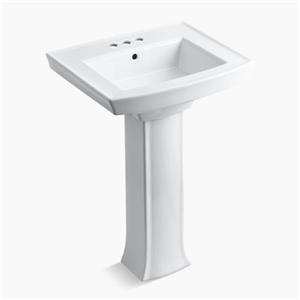 KOHLER Archer 23.94-in x 35.25-in White Porcelain Pedestal Sink with Faucet Hole