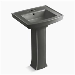 KOHLER Archer 23.94-in x 35.25-in Thunder Grey Pedestal Sink with Faucet Hole