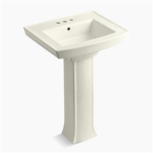 KOHLER Archer 23.94-in x 35.25-in Biscuit Pedestal Sink with Faucet Hole