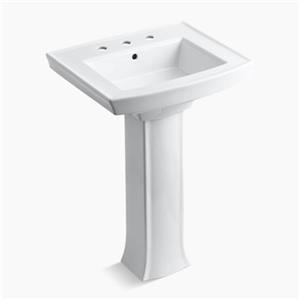 KOHLER Archer 23.94-in x 35.25-in White Pedestal Sink with Faucet Hole