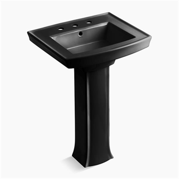KOHLER Archer 35.25in x 23.94in Black Rectangular Pedestal Sink with
