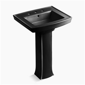 KOHLER Archer 35.25-in x 23.94-in Black Rectangular Pedestal Sink with Faucet Hole