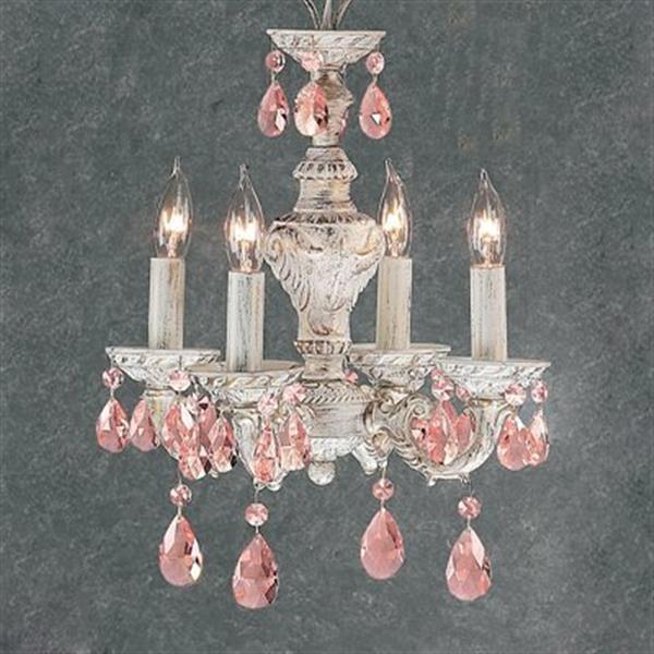 Classic Lighting Gabrielle Collection 12-in x 15-in Antique White Prisms Rose 4-Light Mini Chandelier