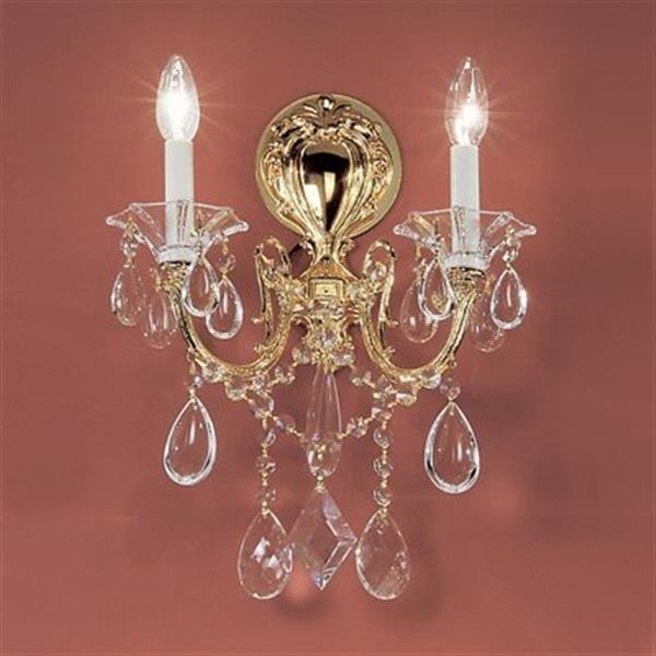 Classic Lighting  2 Light Via Veneto 24K Gold Plate Crystalique Wall Sconce
