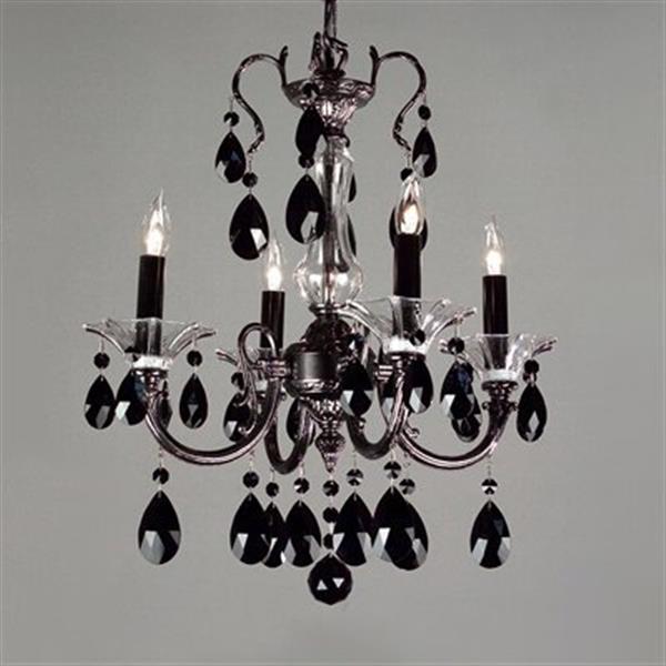 Classic Lighting Via Lombardi Collection 17-in x 19-in Ebony Pearl Crystalique Black 4-Light Mini Chandelier