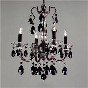 Classic Lighting Via Lombardi Collection 17-in x 19-in 24k Gold Plate Crystalique Black 4-Light Mini Chandelier