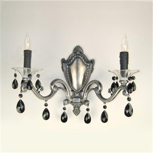 Classic Lighting Via Firenze 14-in x 19-in Siver Plate 2 Light Crystal Wall Sconce