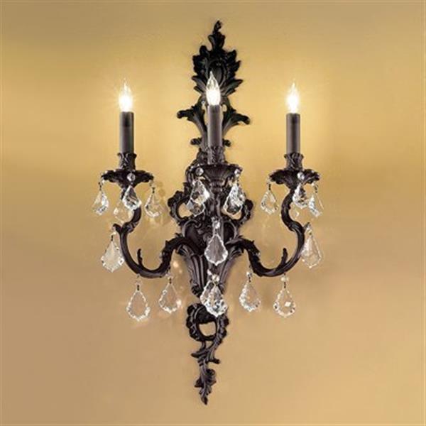 Classic Lighting Majestic 29-in x 16-in Aged Bronze with Crystalique Black Crystals 3-Light Wall Sconce