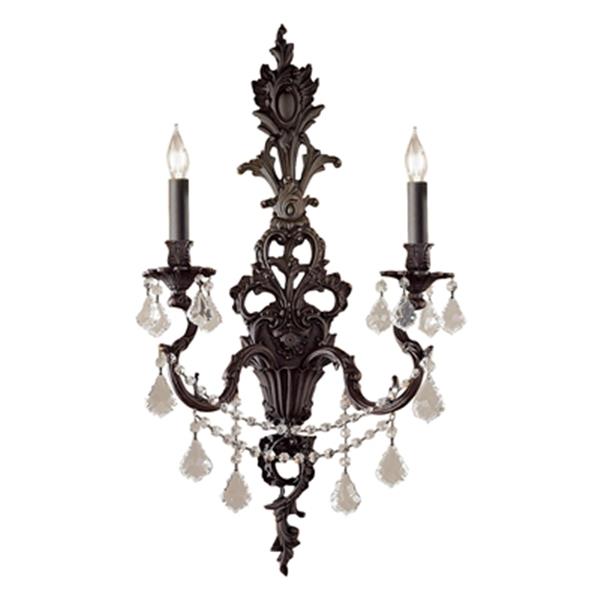 Classic Lighting Majestic Imperial 29-in x 16-in French Gold with Crystalique Black 2-Light Wall Sconce