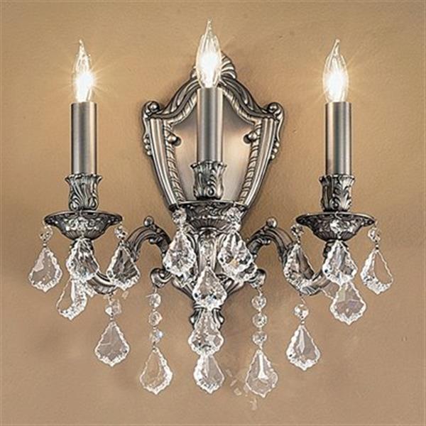 Classic Lighting Chateau Aged Pewter Crystalique-Plus 3-Light Wall ...