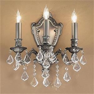 Classic Lighting Chateau Aged Pewter Crystalique-Plus 3-Light Wall Sconce