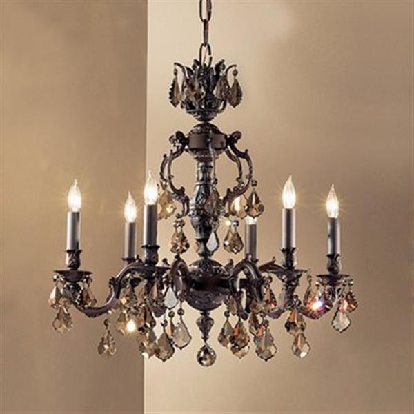 Classic Lighting Chateau Collection 36-in Aged Brass Crystallique Black 6-Light Chandelier