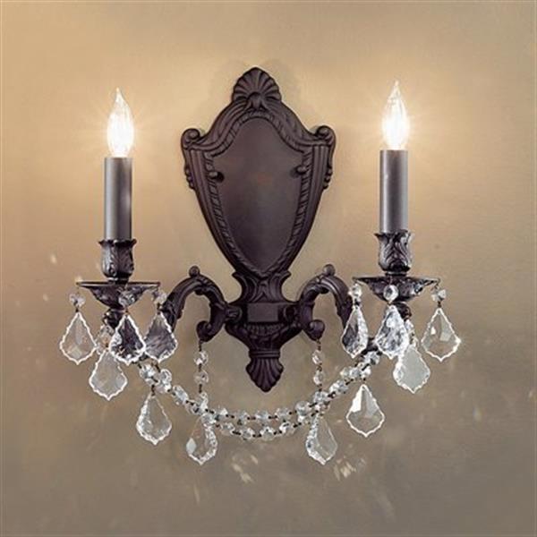 Classic Lighting Chateau Imperial Aged Pewter Crystalique Golden Teak 3-Light Wall Sconce