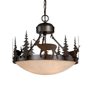 Cascadia Bryce 3-Light Bronze Rustic Deer Tree Semi Flush Ceiling Light