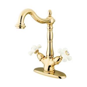 Elements of Design Polished Brass Cross Handle Mono Deck Single Hole Faucet