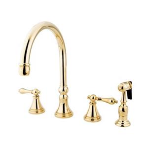 Elements of Design Polished Brass Two Handle Kitchen Faucet with Sprayer