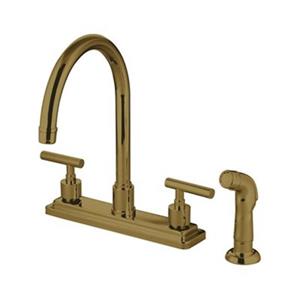 Elements of Design Manhattan 12.50-in Polished Brass Two Handle Kitchen Faucet with Sprayer