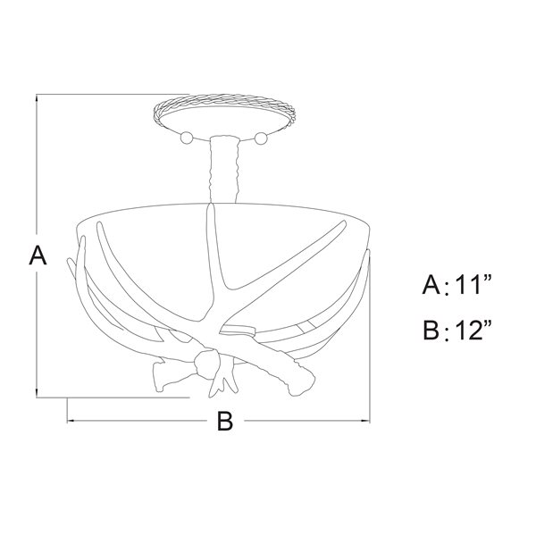 Cascadia Yoho 12-in Bronze Rustic Antler Bowl Semi Flush Ceiling Light