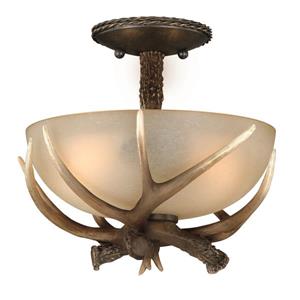 Cascadia Yoho 12-in Bronze Rustic Antler Bowl Semi Flush Ceiling Light