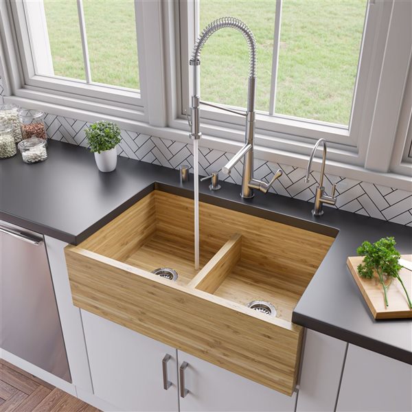 Image of Alfi Brand | 21-In X 30-In Bamboo Double Bowl Farm Kitchen Sink | Rona