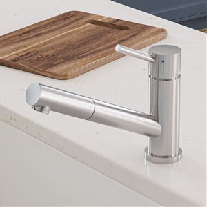 ALFI brand 6.5-in Solid Stainless Steel Pull Out Single Hole Kitchen Faucet