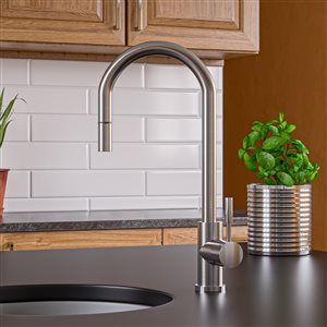 ALFI Brand 16.88-in Solid Stainless Steel Pull Down Single Hole Kitchen Faucet