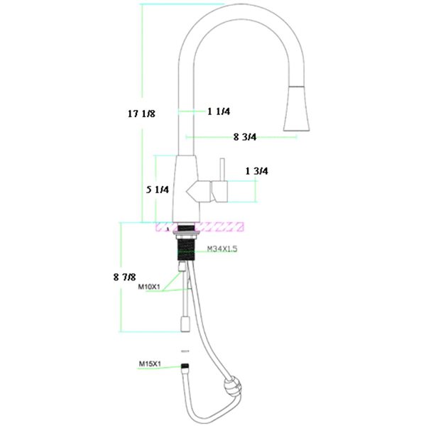 ALFI brand 17.12-in Solid Stainless Steel Pull Down Single Hole Kitchen Faucet