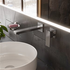 ALFI Brand Brushed Nickel Single Lever Wall Mount Bathroom Faucet