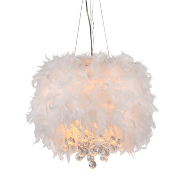 Warehouse of Tiffany Iglesias Fluffy White Feathers and Crystal 3 Light  Pendant