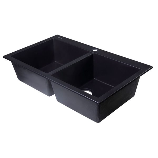 ALFI brand 34-in Black Undermount Double Bowl Kitchen Sink