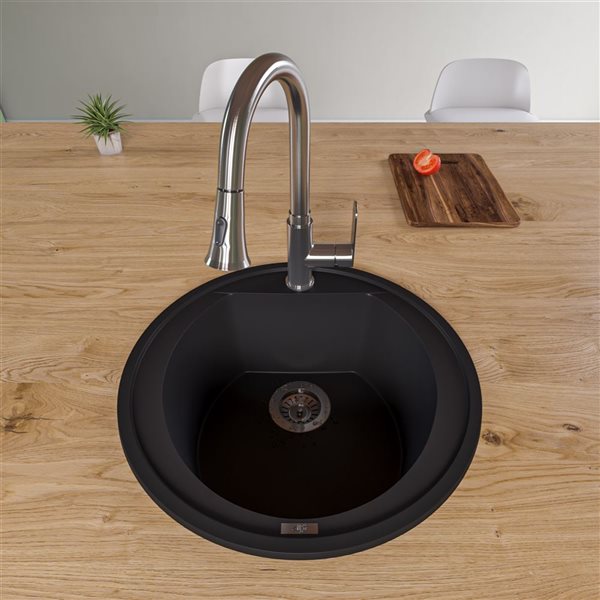 ALFI brand 20-in Black Drop-In Round Granite Composite Kitchen Sink