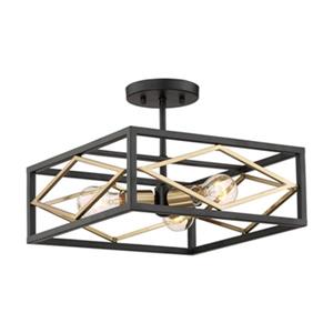 Quoizel Platform 10.3-in x 14-in Black With Gold 3-Light Semi-Flush Mount Light