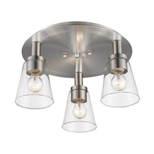 Artcraft Lighting Clarence Brushed Nickel Base with Clear Cone Shaped Glassware 3-Light Flush Mount Ceiling Light