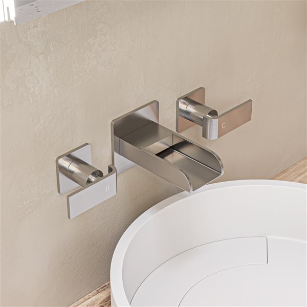 ALFI brand Brushed Nickel Widespread Wall Mounted Modern Waterfall Bathroom Faucet