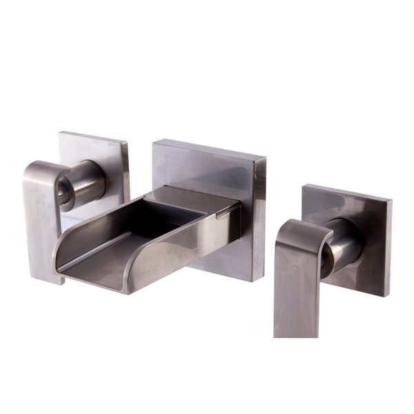 ALFI brand Brushed Nickel Widespread Wall Mounted Modern Waterfall Bathroom Faucet