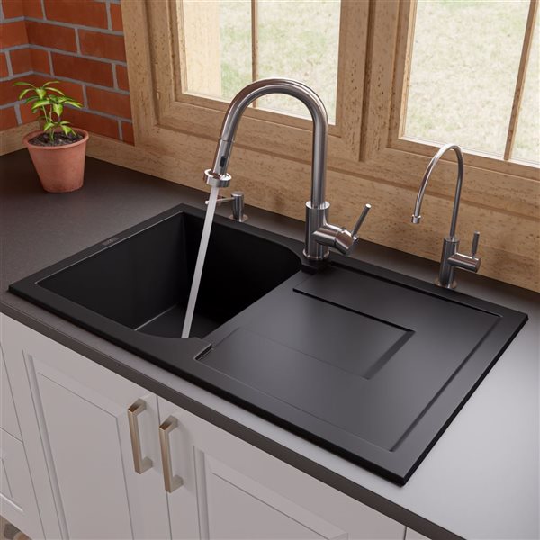 ALFI brand 33.88-in x 19.75-in Black Single Bowl Granite Composite Kitchen Sink