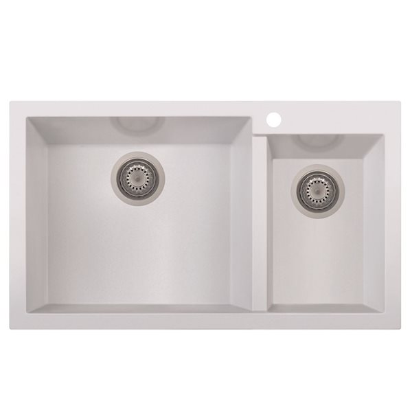 ALFI brand 33.88-in x 19.75-in White Double Bowl Drop-in Granite Composite Kitchen Sink