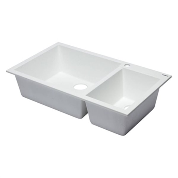 ALFI brand 33.88-in x 19.75-in White Double Bowl Drop-in Granite Composite Kitchen Sink