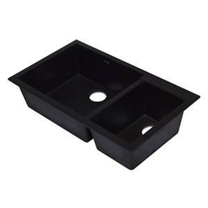 ALFI Brand 33.88-in x 19.13-in Black Double Bowl Undermount Granite Composite Kitchen Sink