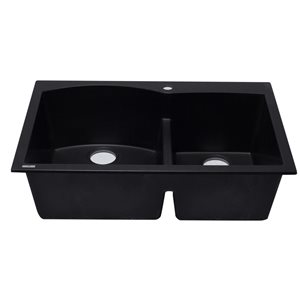 ALFI Brand 33-in x 22-in Black Double Bowl Drop-in Granite Composite Kitchen Sink