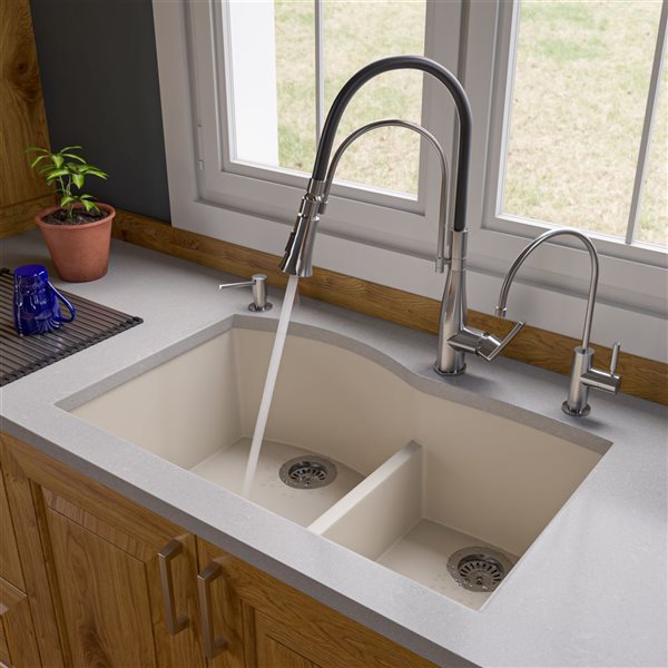 ALFI brand 33-in x 20.75-in Off White Double Bowl Undermount Granite Composite Kitchen Sink