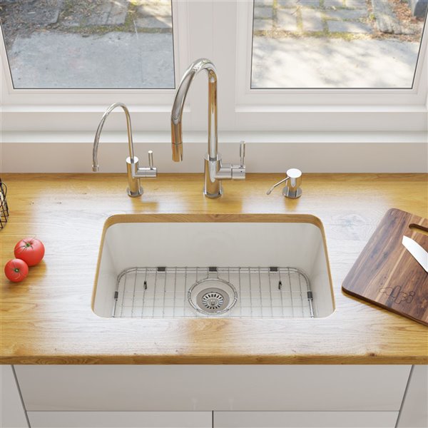 ALFI brand 23.38-in x 16.13-in White Single Bowl Fireclay Undermount Kitchen Sink