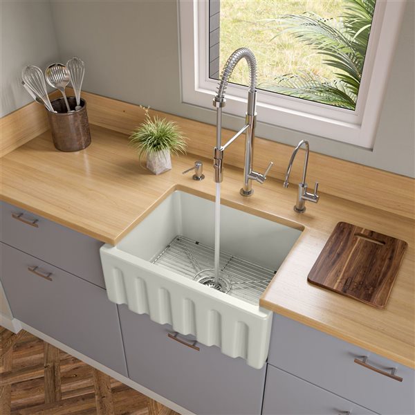 Image of Alfi Brand | 24-In X 18.13-In Biscuit Reversible Smooth/fluted Single Bowl Fireclay Farm Sink | Rona