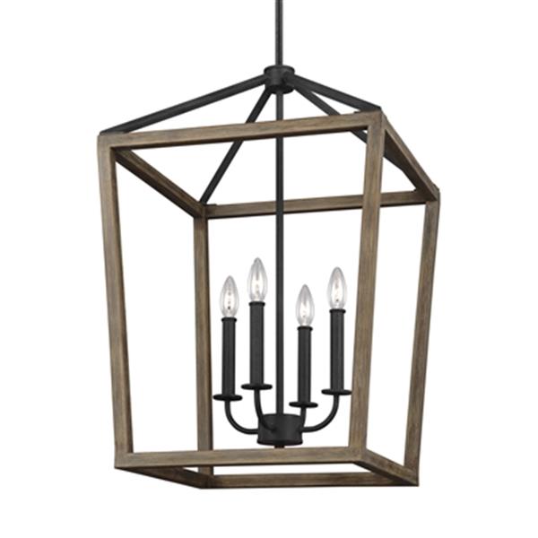 Generation Lighting Gannet 4-Light Weathered Oak Wood/Antique Forged Iron Pendant